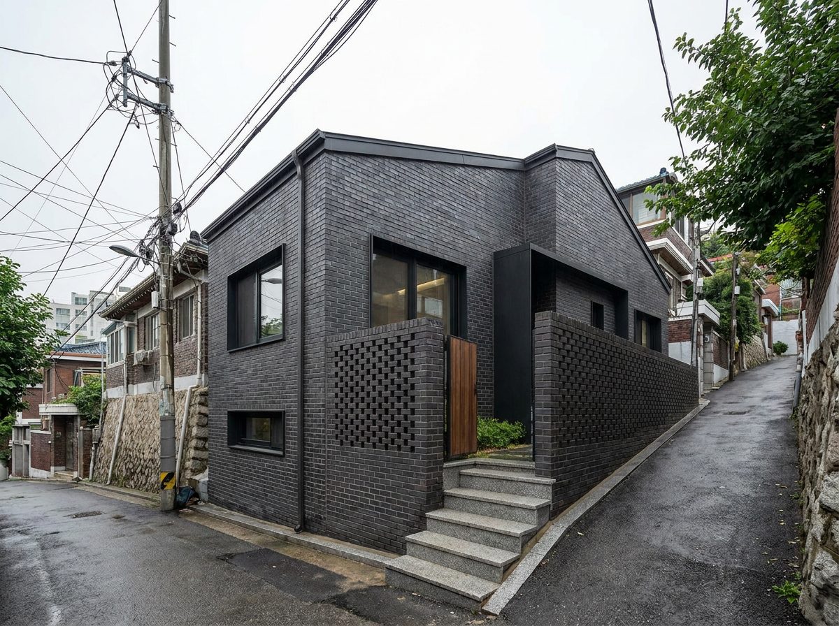좁은 골목에 접한 도심 신축 주택