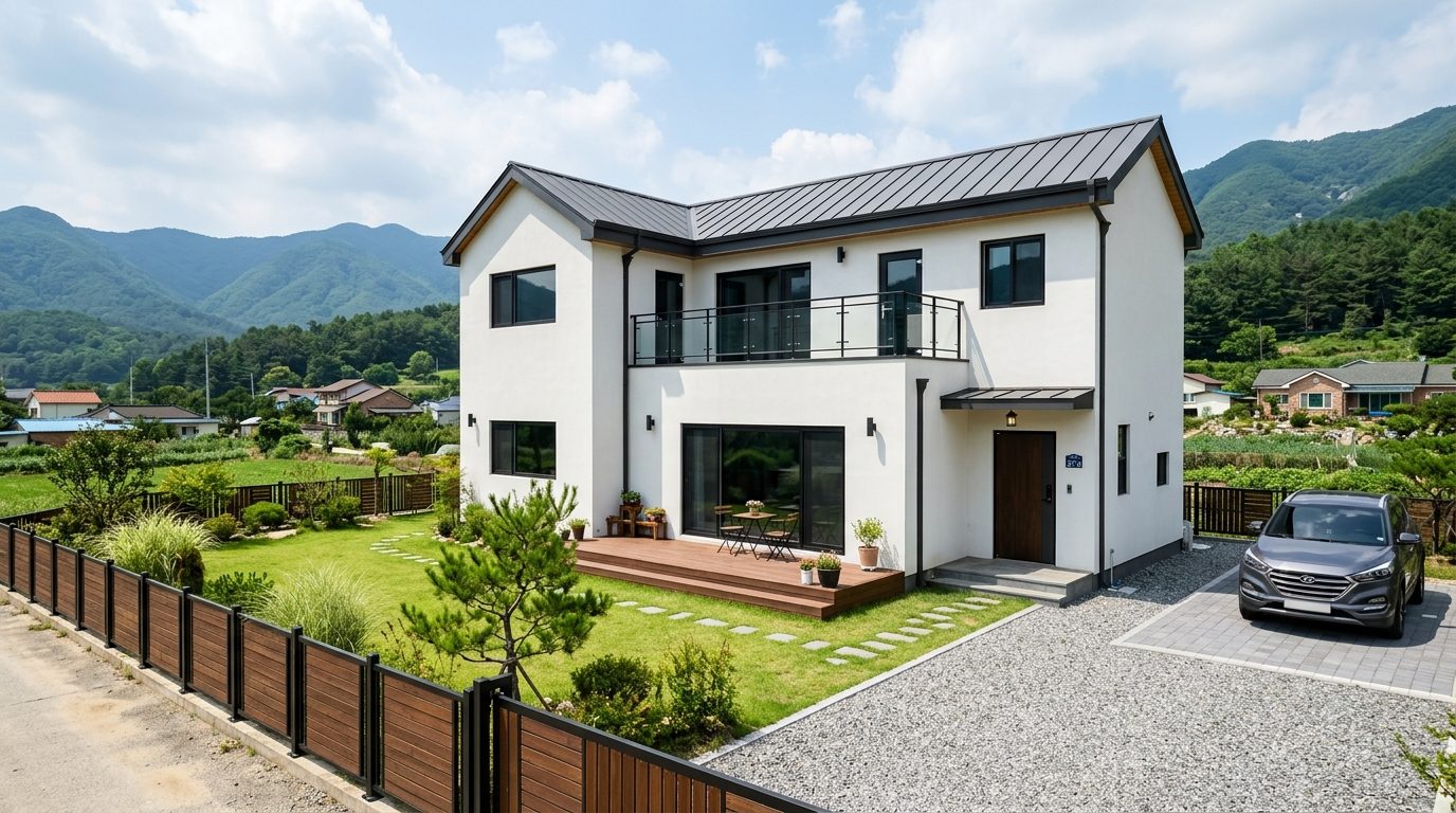 마당을 갖춘 전원주택 준공 모습